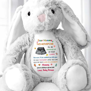 Dear Mommy Snuggled In Your Tummy Ultrasound Photo Flower - Personalized Stuffed Bunny - MOM209_BUN