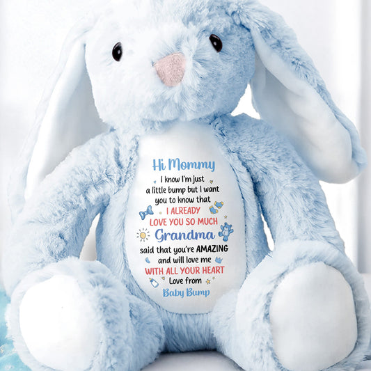 Hi Mommy I Know I'm Just A Little Bump With Hearts And Stars - Personalized Stuffed Bunny - MOM213_BUN
