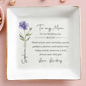 To My Mom On My Wedding Day Flower Jewelry Dish - Personalized Custom Jewelry Dish, Square Ceramic Dish - MOM247_SCRD