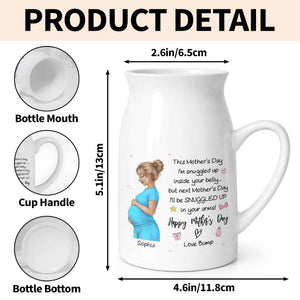 This Mother's Day I'm Snuggled Up Pregnant Woman Design - Personalized Ceramic Flower Vase