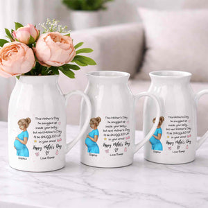 This Mother's Day I'm Snuggled Up Pregnant Woman Design - Personalized Ceramic Flower Vase