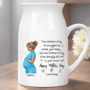 This Mother's Day I'm Snuggled Up Pregnant Woman Design - Personalized Ceramic Flower Vase