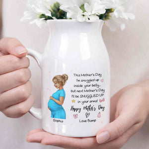 This Mother's Day I'm Snuggled Up Pregnant Woman Design - Personalized Ceramic Flower Vase