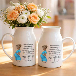 This Mother's Day I'm Snuggled Up Pregnant Woman Design - Personalized Ceramic Flower Vase