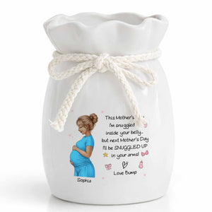 Snuggled Up Inside Your Belly Pregnant Woman Ribbon Flower Vase - Personalized Ribbon Tie Flower Vase