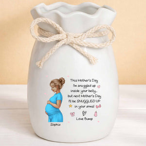 Snuggled Up Inside Your Belly Pregnant Woman Ribbon Flower Vase - Personalized Ribbon Tie Flower Vase