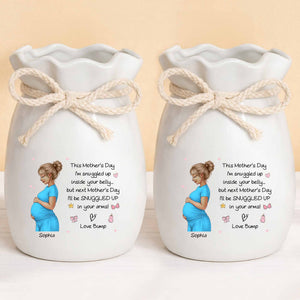 Snuggled Up Inside Your Belly Pregnant Woman Ribbon Flower Vase - Personalized Ribbon Tie Flower Vase
