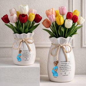 Snuggled Up Inside Your Belly Pregnant Woman Ribbon Flower Vase - Personalized Ribbon Tie Flower Vase