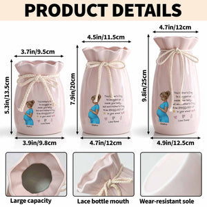 Snuggled Up Inside Your Belly Pregnant Woman Ribbon Flower Vase - Personalized Ribbon Tie Flower Vase