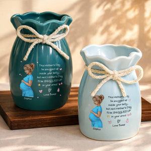 Snuggled Up Inside Your Belly Pregnant Woman Ribbon Flower Vase - Personalized Ribbon Tie Flower Vase
