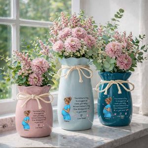 Snuggled Up Inside Your Belly Pregnant Woman Ribbon Flower Vase - Personalized Ribbon Tie Flower Vase