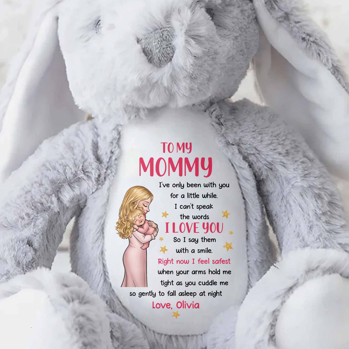 To My Mommy I Love You Mother and Baby Stars - Personalized Stuffed Bunny - MOM267_BUN