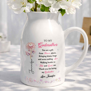 To My Godmother You Are A Gift Heaven Above Birth Month Flowers - Personalized Ceramic Flower Vase