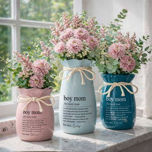 Boy Mom Definition Noun Raising Wild Hearts Ribbon Tie Vase - Personalized Ribbon Tie Flower Vase