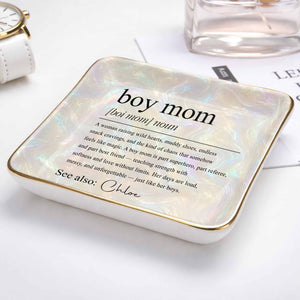 Boy Mom Noun Dictionary Definition Iridescent Marble Design - Personalized Custom Jewelry Dish, Ceramic Dish, Square Shape - MOM295_SCRF
