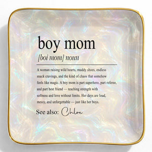 Boy Mom Noun Dictionary Definition Iridescent Marble Design - Personalized Custom Jewelry Dish, Ceramic Dish, Square Shape - MOM295_SCRF