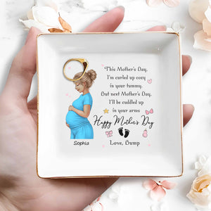 Curled Up Cozy In Your Tummy Happy Mother's Day Pregnant Woman - Personalized Custom Jewelry Dish, Square Ceramic Dish - MOM322_SCRD