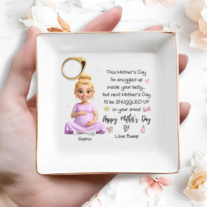 This Mother's Day Snuggled Up Inside Your Belly Pregnant Woman Heart - Personalized Custom Jewelry Dish, Square Ceramic Dish - MOM323_SCRD