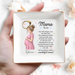 Mama To Be Ten Little Fingers Pregnant Woman With Baby Items - Personalized Custom Jewelry Dish, Square Ceramic Dish - MOM324_SCRD
