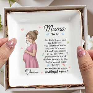 Mama To Be Ten Little Fingers Pregnant Woman With Baby Items - Personalized Custom Jewelry Dish, Square Ceramic Dish - MOM324_SCRD
