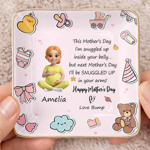This Mother's Day Snuggled Up In Your Belly Pregnant Woman Baby Icons - Personalized Custom Jewelry Dish, Ceramic Dish, Square Shape - MOM339_SCRF