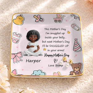 This Mother's Day Snuggled Up In Your Belly Pregnant Woman Baby Icons - Personalized Custom Jewelry Dish, Ceramic Dish, Square Shape - MOM339_SCRF