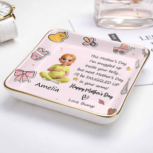 This Mother's Day Snuggled Up In Your Belly Pregnant Woman Baby Icons - Personalized Custom Jewelry Dish, Ceramic Dish, Square Shape - MOM339_SCRF