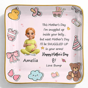 This Mother's Day Snuggled Up In Your Belly Pregnant Woman Baby Icons - Personalized Custom Jewelry Dish, Ceramic Dish, Square Shape - MOM339_SCRF