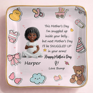 This Mother's Day Snuggled Up In Your Belly Pregnant Woman Baby Icons - Personalized Custom Jewelry Dish, Ceramic Dish, Square Shape - MOM339_SCRF