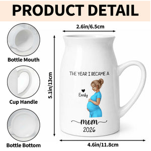 The Year I Became A Mom With Pregnant Woman Art - Personalized Ceramic Flower Vase