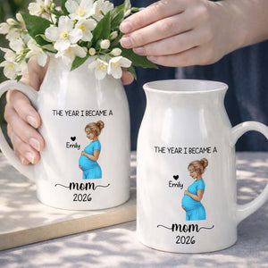 The Year I Became A Mom With Pregnant Woman Art - Personalized Ceramic Flower Vase