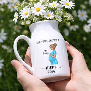 The Year I Became A Mom With Pregnant Woman Art - Personalized Ceramic Flower Vase