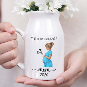 The Year I Became A Mom With Pregnant Woman Art - Personalized Ceramic Flower Vase