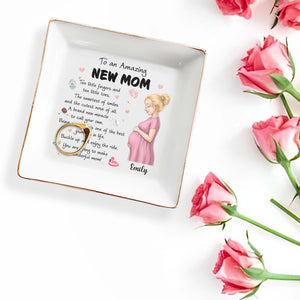 To An Amazing New Mom Pregnant Woman Miracle Journey - Personalized Custom Jewelry Dish, Square Ceramic Dish - MOM346_SCRD