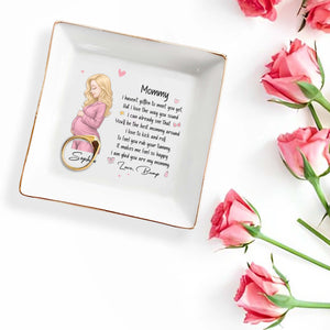 Mommy I Haven't Gotten To Meet You Yet Pregnant Woman Heart - Personalized Custom Jewelry Dish, Square Ceramic Dish - MOM363_SCRD
