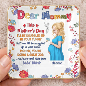 Dear Mommy This Mother's Day Expecting Mother And Floral Art - Personalized Custom Jewelry Dish, Ceramic Dish, Square Shape - MOM372_SCRF