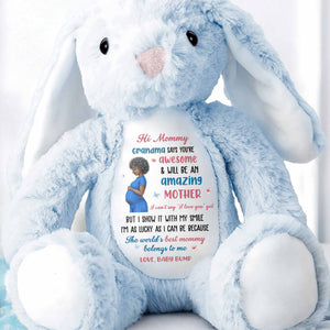 Hi Mommy Grandma Says You Are Awesome Pregnant Woman And Butterflies - Personalized Stuffed Bunny - MOM373_BUN