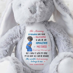 Hi Mommy Grandma Says You Are Awesome Pregnant Woman And Butterflies - Personalized Stuffed Bunny - MOM373_BUN
