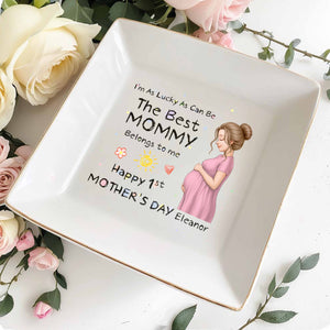 The Best Mommy Belongs To Me Pregnant Woman Mother's Day - Personalized Custom Jewelry Dish, Square Ceramic Dish - MOM374_SCRD