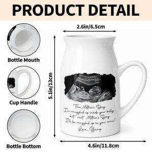 This Mother's Day I'm Snuggled Up Ultrasound Photo Sonogram - Personalized Ceramic Flower Vase