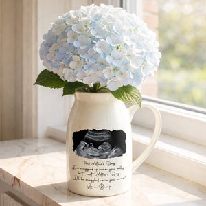 This Mother's Day I'm Snuggled Up Ultrasound Photo Sonogram - Personalized Ceramic Flower Vase