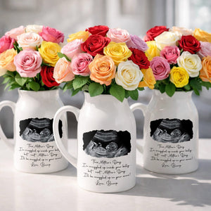 This Mother's Day I'm Snuggled Up Ultrasound Photo Sonogram - Personalized Ceramic Flower Vase