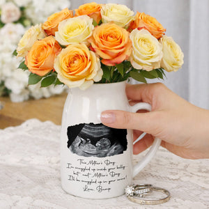 This Mother's Day I'm Snuggled Up Ultrasound Photo Sonogram - Personalized Ceramic Flower Vase