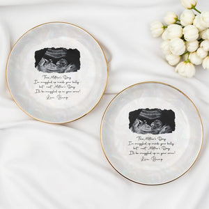This Mother's Day I'm Snuggled Up Ultrasound Sonogram Photo - Personalized Custom Jewelry Dish, Ceramic Dish, Round Shape - MOM375_RCRF