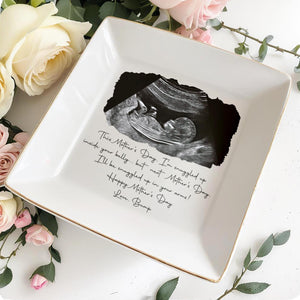 This Mother's Day Snuggled Up In Your Belly Ultrasound Photo Ceramic Dish - Personalized Custom Jewelry Dish, Square Ceramic Dish - MOM375_SCRD