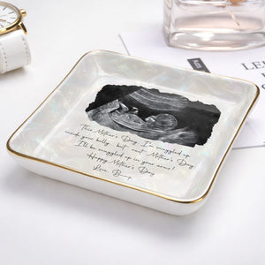 This Mother's Day Snuggled Up Sonogram Personalized Photo Design - Personalized Custom Jewelry Dish, Ceramic Dish, Square Shape - MOM375_SCRF