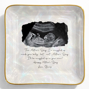 This Mother's Day Snuggled Up Sonogram Personalized Photo Design - Personalized Custom Jewelry Dish, Ceramic Dish, Square Shape - MOM375_SCRF