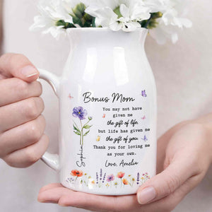 Bonus Mom The Gift Of You Personalized Birth Month Flowers - Personalized Ceramic Flower Vase
