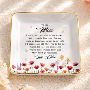 To My Mom I Love You Birth Month Flowers Ceramic Gift - Personalized Custom Jewelry Dish, Ceramic Dish, Square Shape - MOM415_SCRF