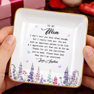 To My Mom I Love You Birth Month Flowers Ceramic Gift - Personalized Custom Jewelry Dish, Ceramic Dish, Square Shape - MOM415_SCRF